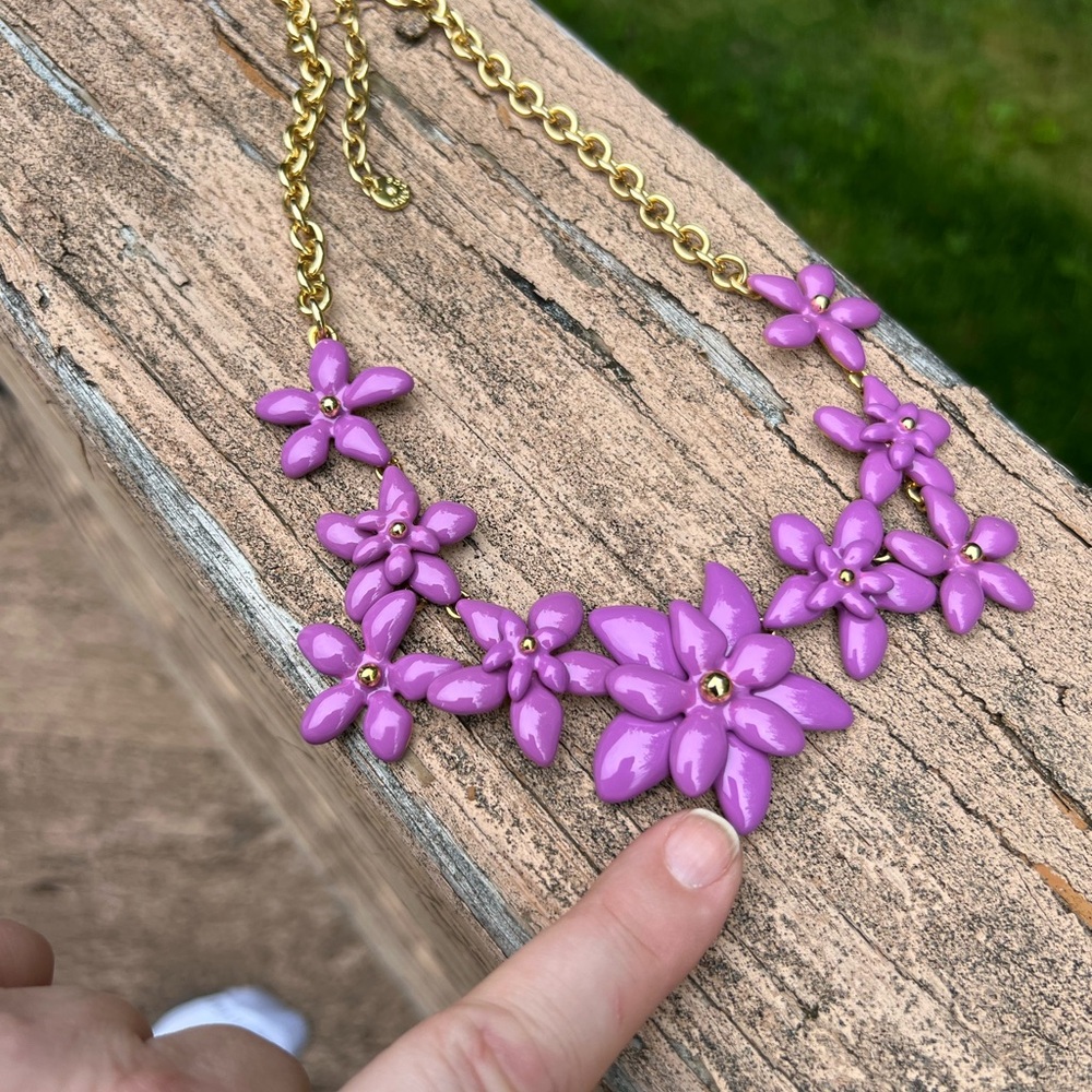 NWT Talbots Pretty Purple Floral Goldtone Necklace 20.5”